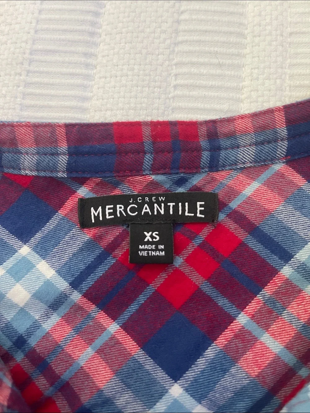 J. Crew Red & Blue Plaid Ruffle Henley Button-Down Shirt